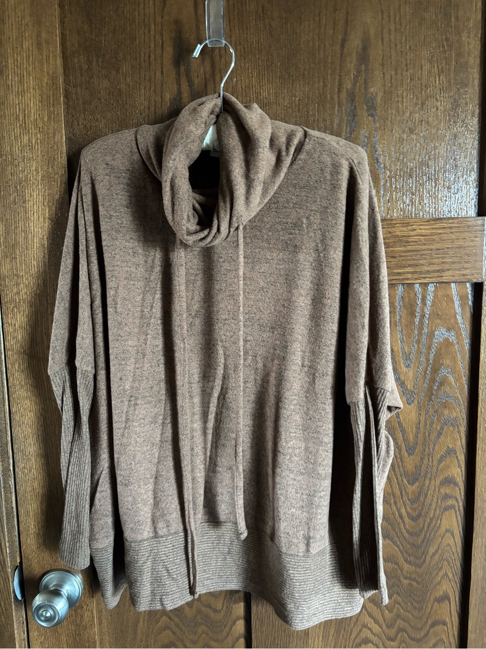 Hacci Drawstring Funnel Neck Mocha Pullover.  Small.  DD Designs.